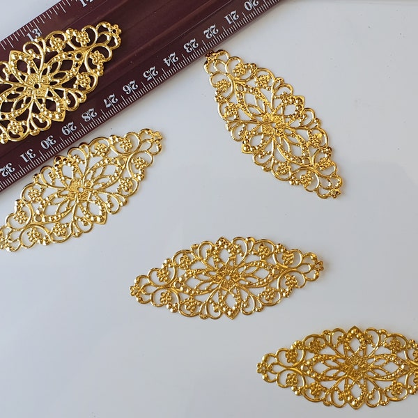 2 X Large Gold Filigree Connectors, Stainless Steel Links Connectors, Lace Filigree Embellishments, Wedding Accessories
