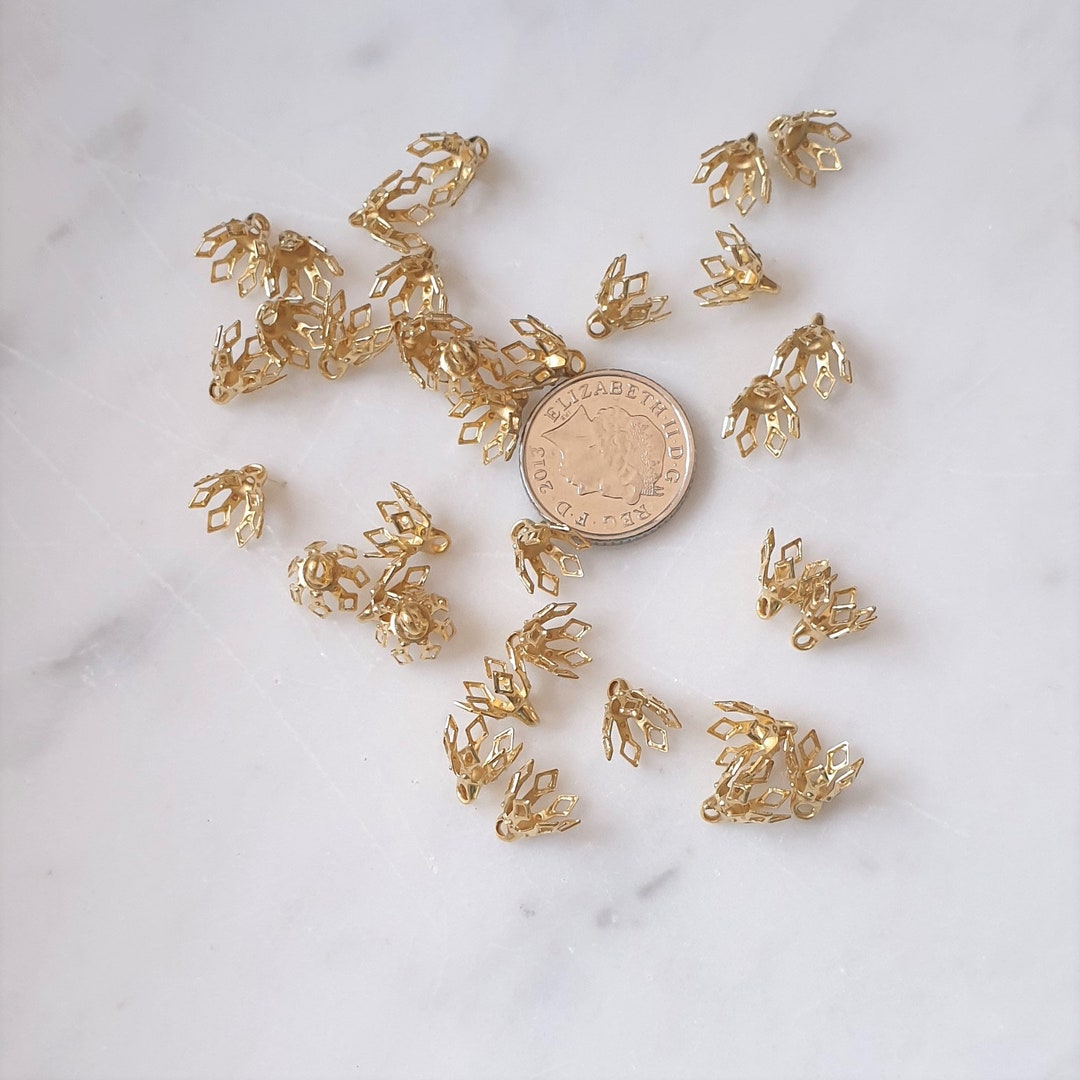 20 X Gold Flower Bead Cap Bails Gold Filigree Cap Bails Raw Etsy