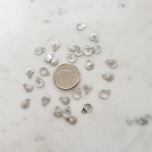 Dijes de concha de plata 20/50/100, dijes de concha de acero inoxidable, dijes de concha pequeños, suministros de joyería