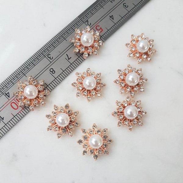 5x Star CZ Pearl Cabochons, White Pearl Flower with Clear CZ Cabochons, Flower Embellishments, Wedding Jewellery Supplies