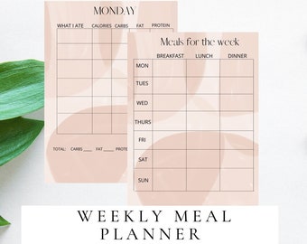 Weekly Meal Planner - Daily Meal Tracker, Fitness Planner, Healthy Eating, List of meals