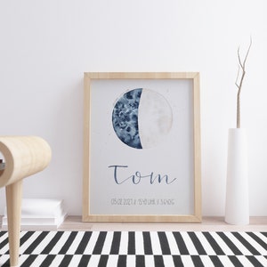 Mondphase Poster personalisiert & handgemalt, Geburtsposter, Babyposter, Sternzeichen, Hochzeitsgeschenk, Jahrestag, Geburtstagsgeschenk