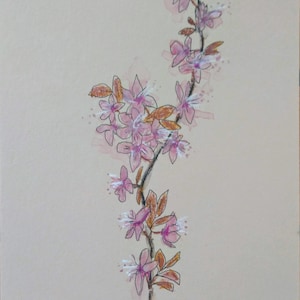 Kirschzweig Aquarellkreide Original Kunstwerk moderne Aquarell
