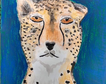 Gepard Wildkatze Malerei Original Ölpastell Tierbild Katze