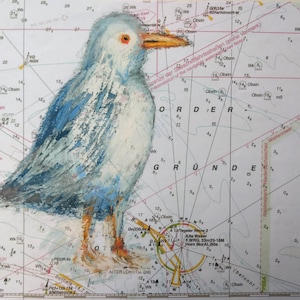 Imagem original gaivota óleo pastel pintura marítima