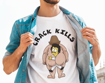 Crack Kills Funny Parody T-Shirt, Retro Humor Graphic Tee