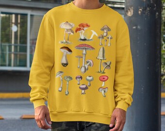 Vintage Style Mushroom Print Sweatshirt, Botanical Crewneck