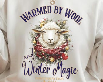 Sudadera navideña con ovejas: Cuello redondo vintage navideño, magia invernal acogedora