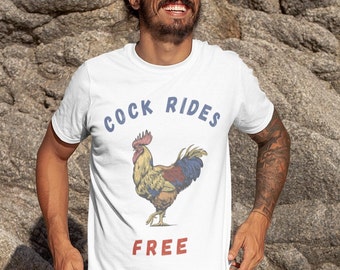 T-shirt Funny Rooster Rides, vintage print