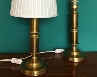Mid century table lamp set, Raab lamps, brass base, vintage, 70s, 37,5 cm