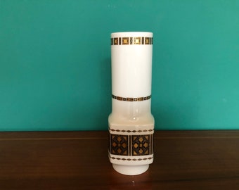 Alka Kunst Bavaria, Mid Century Porcelain Vase, Model Monaco, white, glossy, black-gold pattern, 22 cm