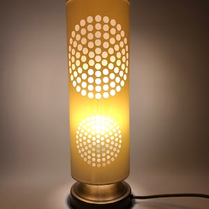 Beautiful Mid Century Table Lamp, Herzog Lamps, Brass, Lampshade with Pattern, 70s-80s, 39 cm