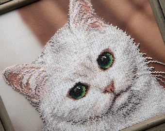Bead embroidery kit "White cat"