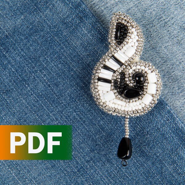 PDF PATTERN Treble clef beaded brooch - treble clef pin - treble clef pattern - treble clef jewelry