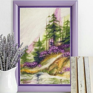 Floral forest Felting kit Morning Forest / felting picture/ DIY purple felting kit/ lavender felting/ felt needle kit