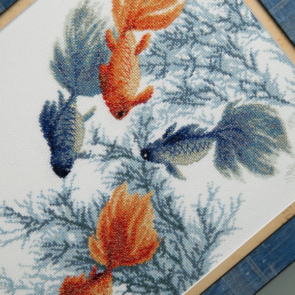 DIY COUNTED Cross stitch kit "Goldfish. Fulfilling five wishes"  / Fish embroidery kit