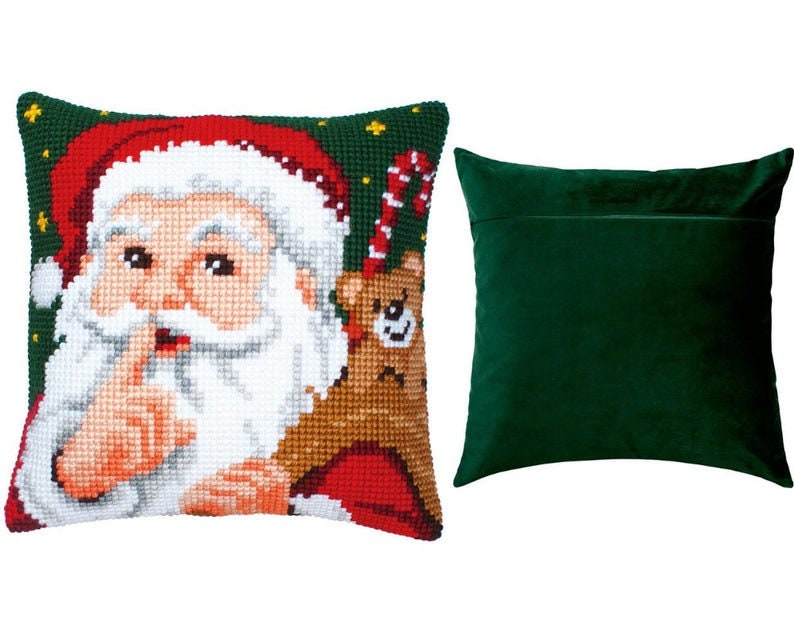 Christmas Santa pillow kit / DIY Needlepoint Pillow Kit | Etsy