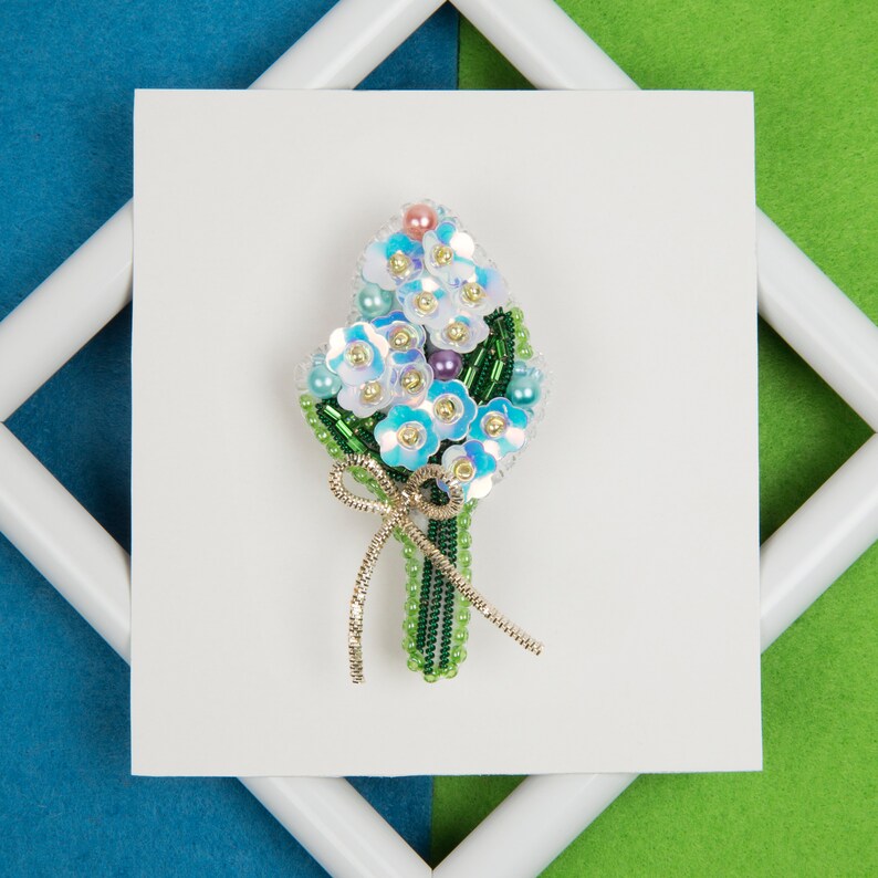 beaded flower kit DIY brooch bead embroidery KIT Forget-me-not beaded brooch kit Handmade Jewelry Forget-me-not brooch kit