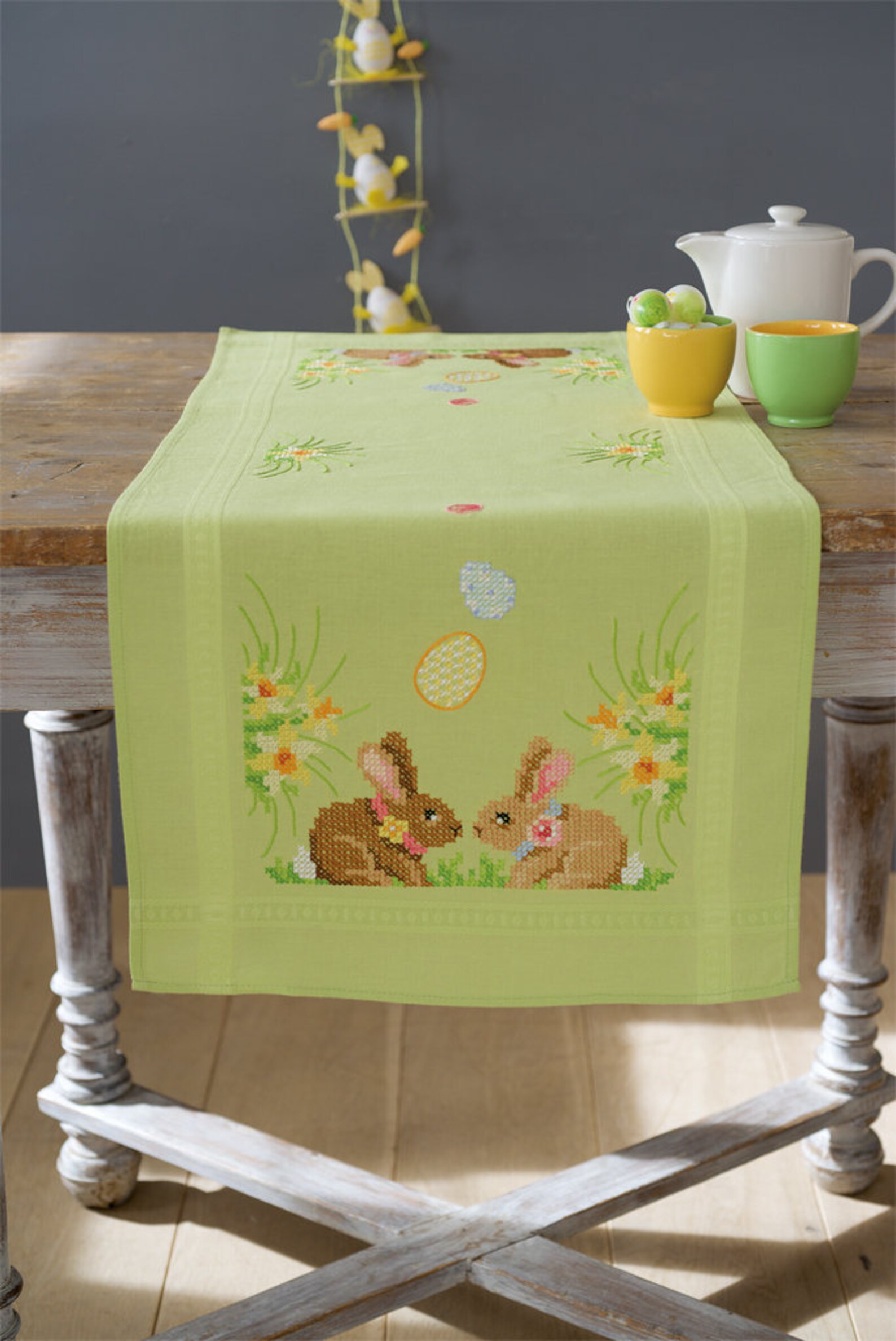 Easter Rabbit Table Runner Cross Stitch Kit Vervaco/ Etsy