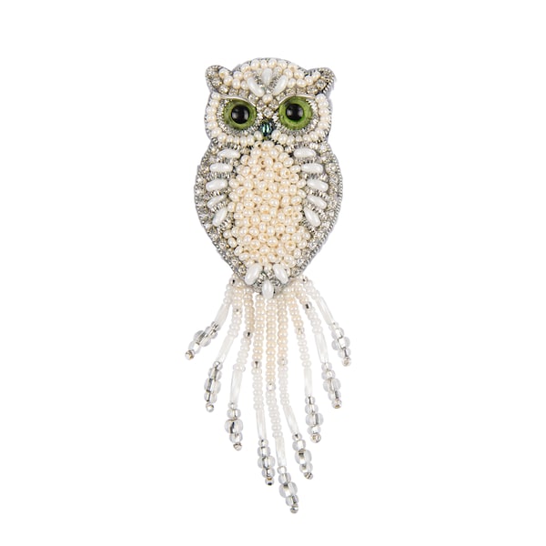 DIY OWL beaded brooch, Jewelry making kit, DIY seed bead brooch, Bead embroidery kit, Craft kit for adults, shrimp Jewelry, red brooch