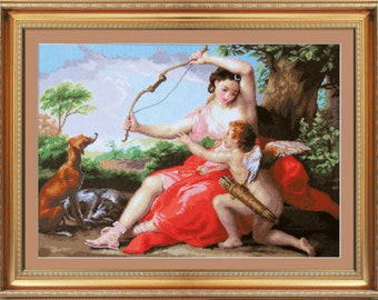 Cross stitch kit Bouguereau's Diana and Cupid - Counted Cross Stitch - Needlework Embroidery Crafts DIY