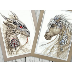 Fantasy Horse Dragon Wolf counted Сross stitch kits Mythical creatures Charivna Mit/ DIY cross stitch mythical wall art/ modern cross stitch