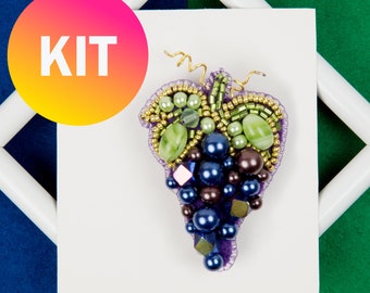 Grape brooch Jewelry making kit Seed beaded brooch bead embroidery KIT Grape BROOCH Bead Embroidery Kit