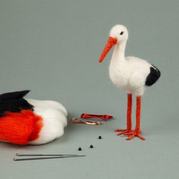 Felting kit Stork Needle Felting Kit - DIY Kit - Felting Supplies - DIY Craft Kit - Starter Kit - Needle Felted – Beginner