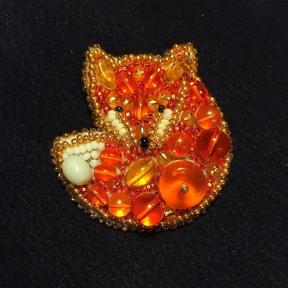 PDF pattern Fox DIY brooch bead embroidery KIT Fox brooch kit, Handmade Jewelry, embroidered fox kit, Accessories, animal Jewellery