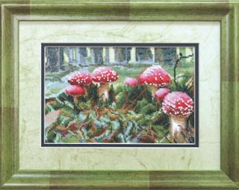 Mushrooms counted cross stitch kit Amanitas / amanitas embroidery/ mushroom lover gift/ intermediate kit