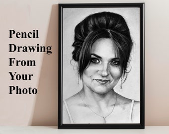 Graphite Pencil Portrait, Drawing Portrait from photo, Hand drawn portrait, Unique gift idea for mom, father, wife, husband and other