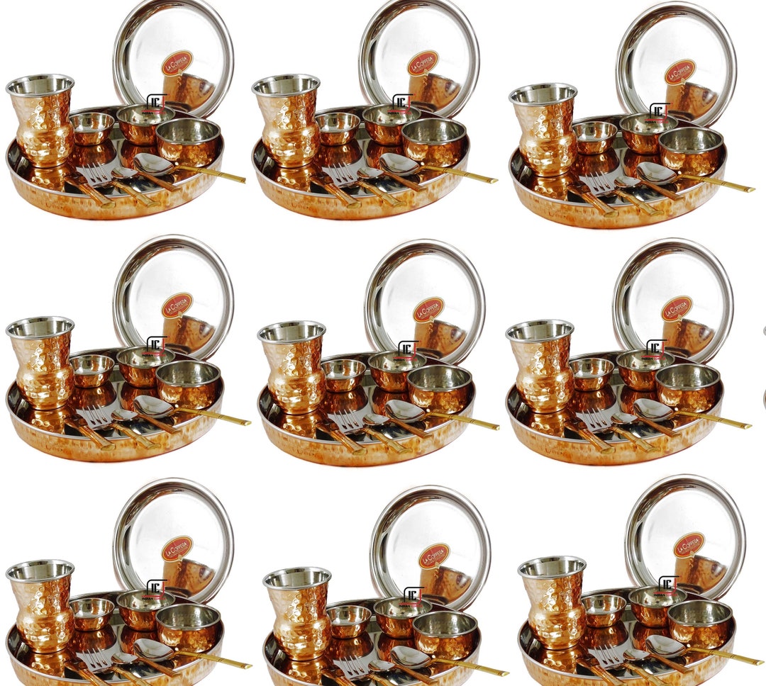 Indian Dinnerware Stainless Steel Copper Traditional Dinner Set of