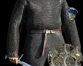 Chainmail shirt 9 mm Flat Riveted With Flat Washer Chain mail shirt Hauberk Full Sleeves Shirt Easter Gift
