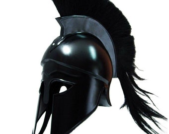 Medieval Greek Corinthian Helmet with Black Plume, Armor Knight Spartan Costumes Halloween Gift