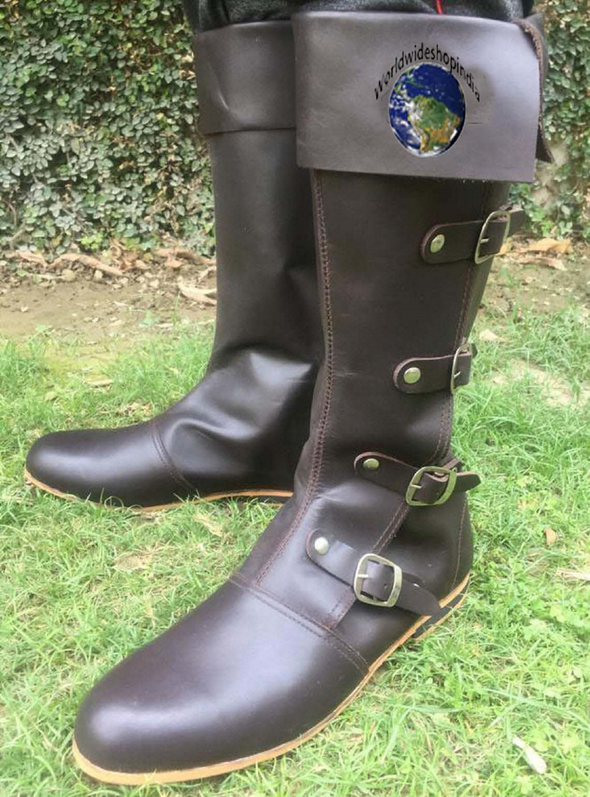JUNQIAKO Mens Medieval Pirate Boots Renaissance Viking Captain Boots