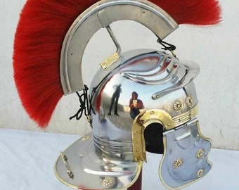 Roman Armor centurion Helmet with Red Color plume adult size Helmet Best for LARP Replica Collection Wooden stand free