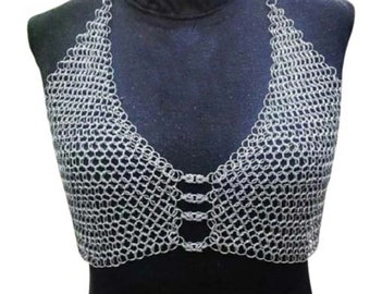 Chainmail Bra Medieval Antique Style Best Butted Ring Reenactment SCA Gift Chainmail Aluminium Lingerie Bra Gothic Medieval Festival Bra Top