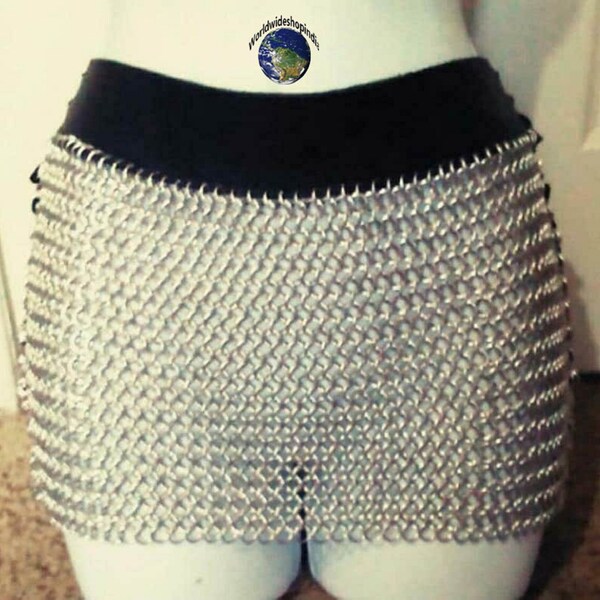 Chainmail Mini Skirt with a Leather belt and Leather lacing up the sides Unique Style Anodized New Style Easter Gift