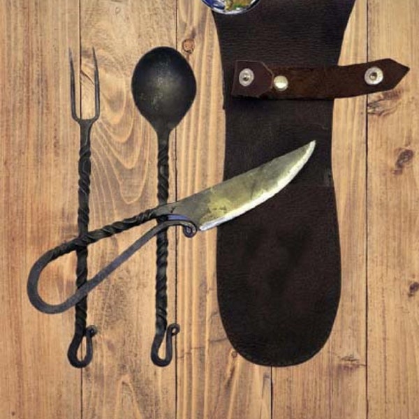 Hand Forged Cutlery Unique set of iron with leather, Best Halloween Gift