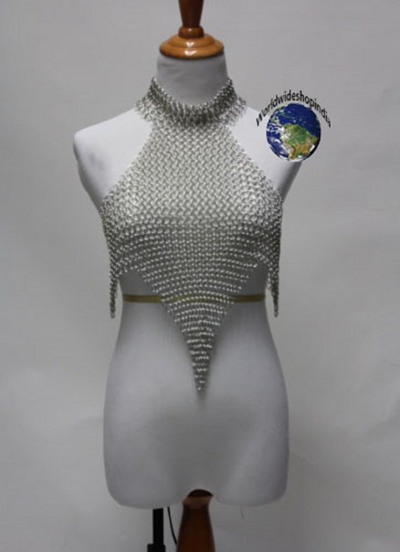 Medieval Stylish Nice Bra Aluminium Butted Chainmail Bra,roleplay Fantasy  Chainmail Crop Halter Bra Top Halloween Gift 