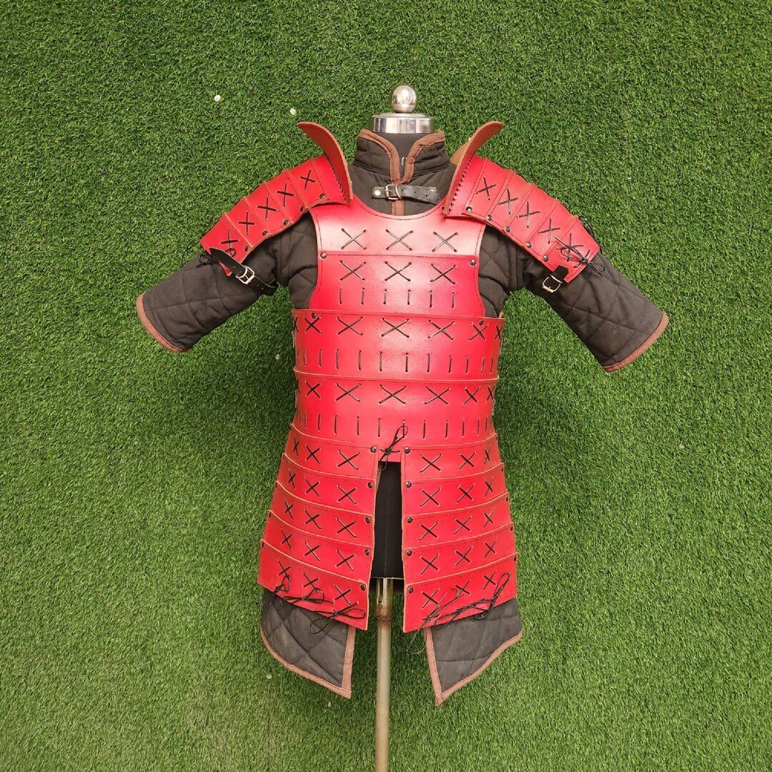 Leather Samurai Armour Costume Leather Armour Medieval Costume Red and