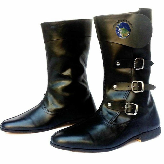 Medieval LEATHER Boots RENAISSANCE Viking Pirate Boots Mans Black Long Shoes Medieval leather boots Valentine s Day