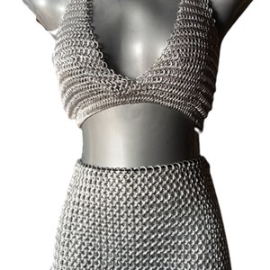 Chainmail Halter, Aluminum Butted Chainmail Hot and Sexy Bra, White  Anodized
