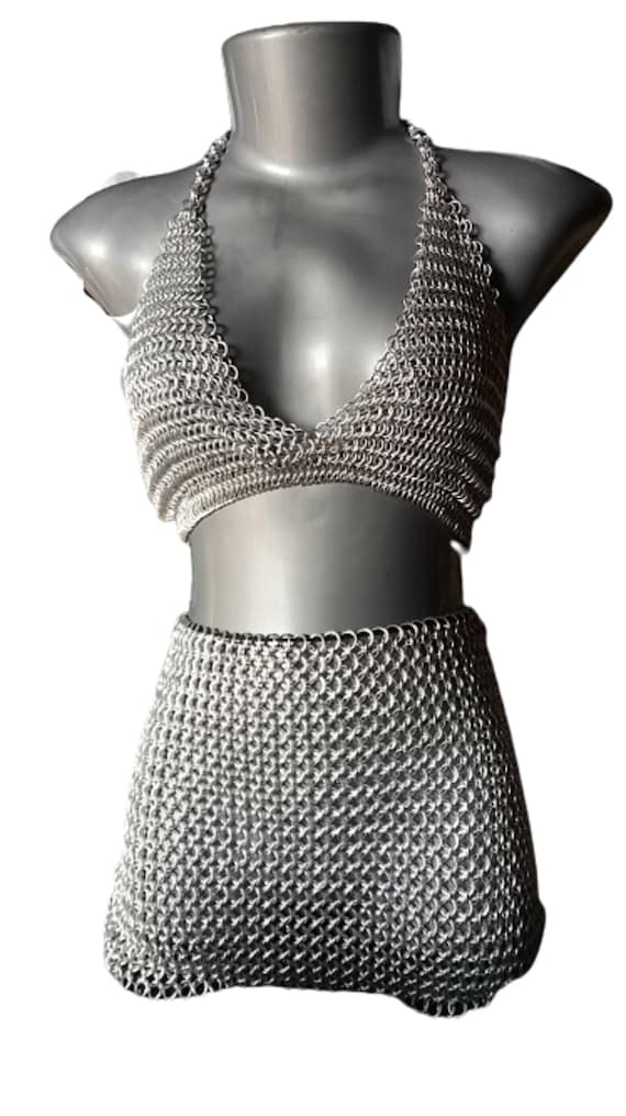 Women's Chainmail Metal Top - Halter Crop Top Bra - Costume Armor