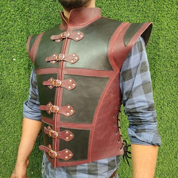 Leather Jerkin,red & Black,medieval Vest Large, Jacket Genuine, Leather  Armor, Combat/collection Christmas Gift 