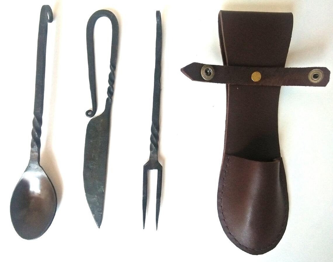 Medieval Eating Utensil Set With Genuine Leather Cover Hand Etsy Canada
