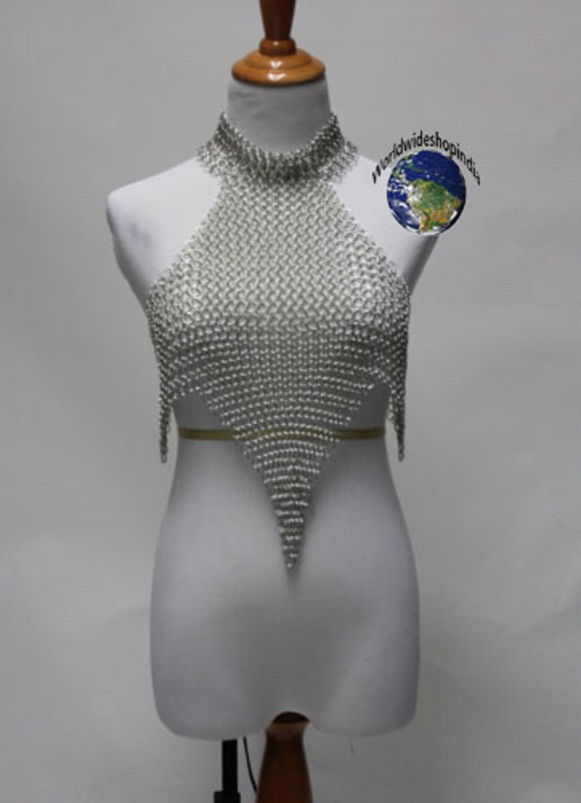 Dalena Top - Sleeveless High Neck Mesh Chainmail Top in Gold