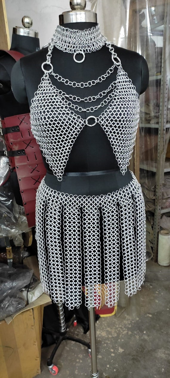 Chainmail Breastplate, Halter Top With Skirt Halloween Gift 