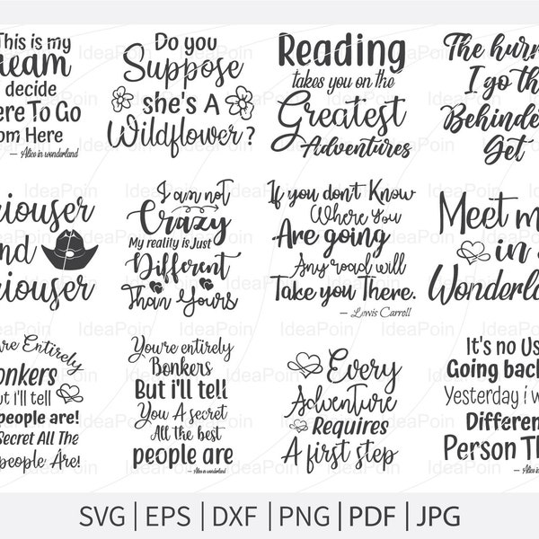 Alice in Wonderland Svg, Alice in Wonderland Quotes, Themed Phrases svg, We're all Mad Here svg, Word Overlays svg, Word Clipart