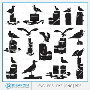 Zeemeeuw op houten paal svg, zeemeeuw, strandvakantie SVG, zeemeeuw SVG-bundel, snijden strandthema, zeemeeuw gesneden bestand, zeemeeuw clipart